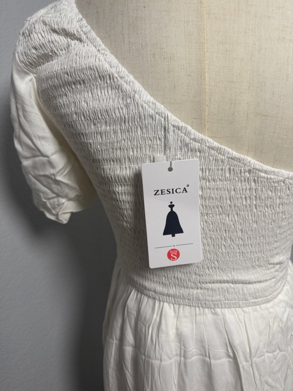 NWT-Boho One Shoulder Midi Dresses Smocked Split Ruffle - Picture 7 of 7